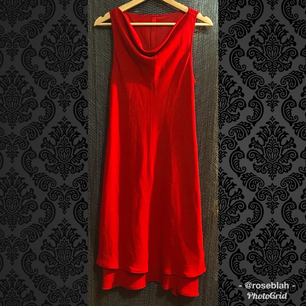 Red cowl-neck formal dress